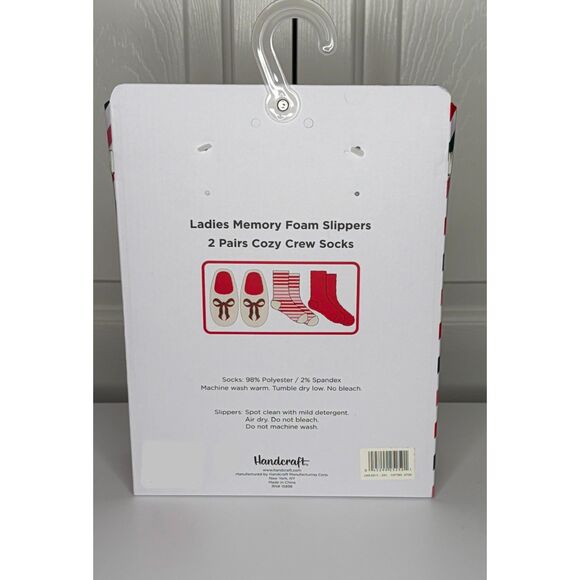 Ladies Memory Foam Slippers + 2 Pairs Crew Socks–Holiday Bow Design (Size L 8-9) - Picture 7 of 8